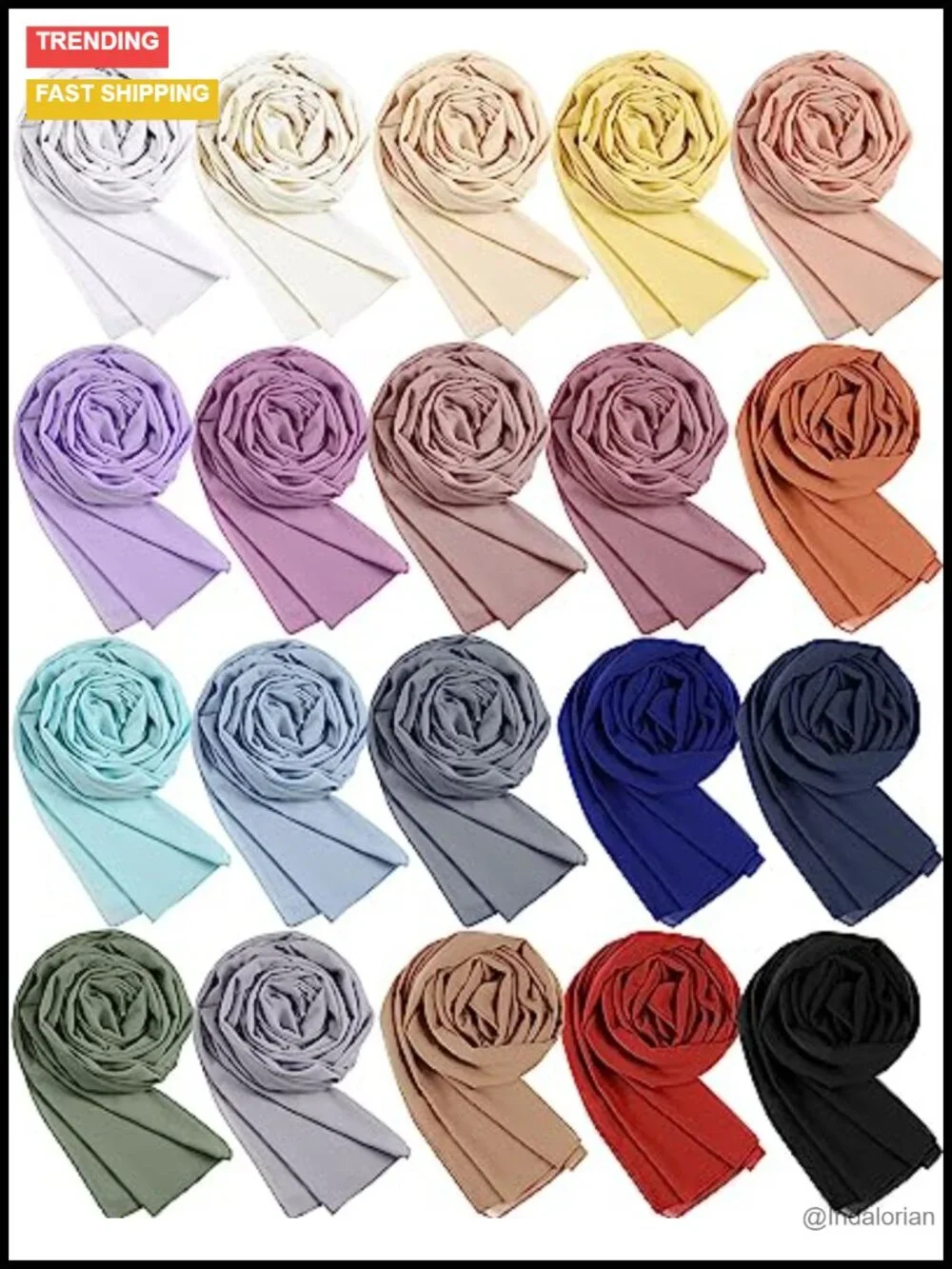 20 Pack Chiffon Hijab Scarves for Women Lightweight Breathable Long Shawl Wrap